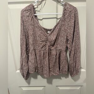 Japna Brown and White Ruched Blouse